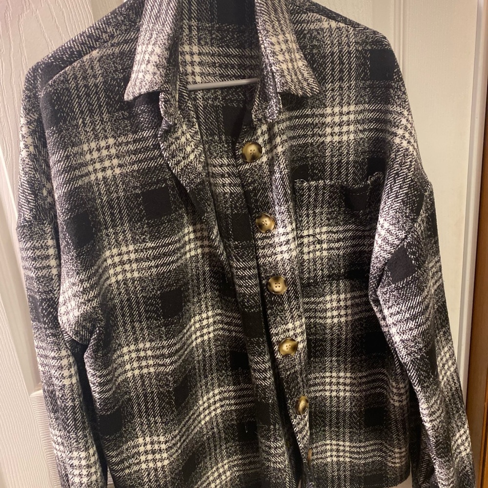 Unisex black and white plaid jacket